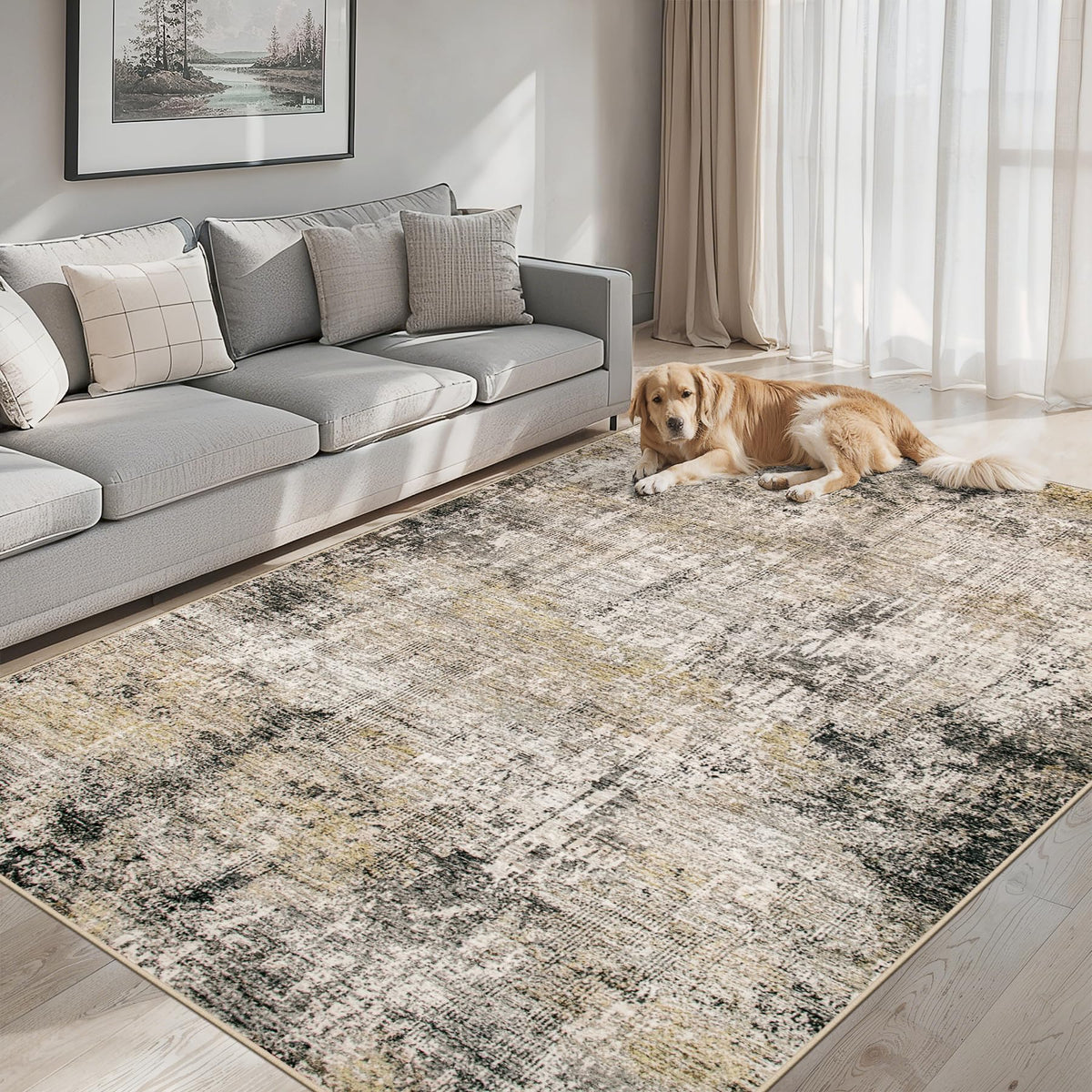 PLHXFR 8x10 Area Rug Living Room: Modern Abstract Washable Carpet Grey