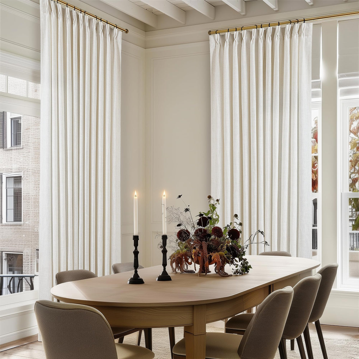 TWODRAPES Natural Pinch Pleated Linen Semi Sheer 84 Inch Curtains 2 Panels