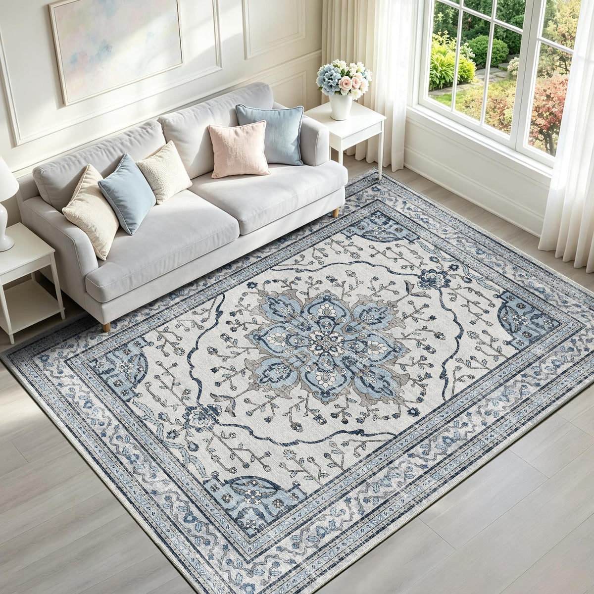 YARNSCAPE 5' x 7' Machine Washable Area Rug, Non-Slip Low-Pile Carpet