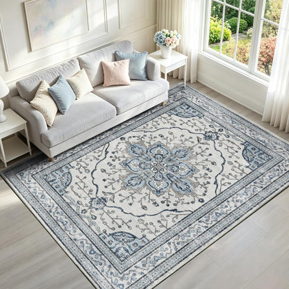 YARNSCAPE 5' x 7' Machine Washable Area Rug, Non-Slip Low-Pile Carpet
