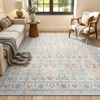 Lofus 9x12 Washable Area Rug for Living Room, Non-Slip Green Boho Carpet