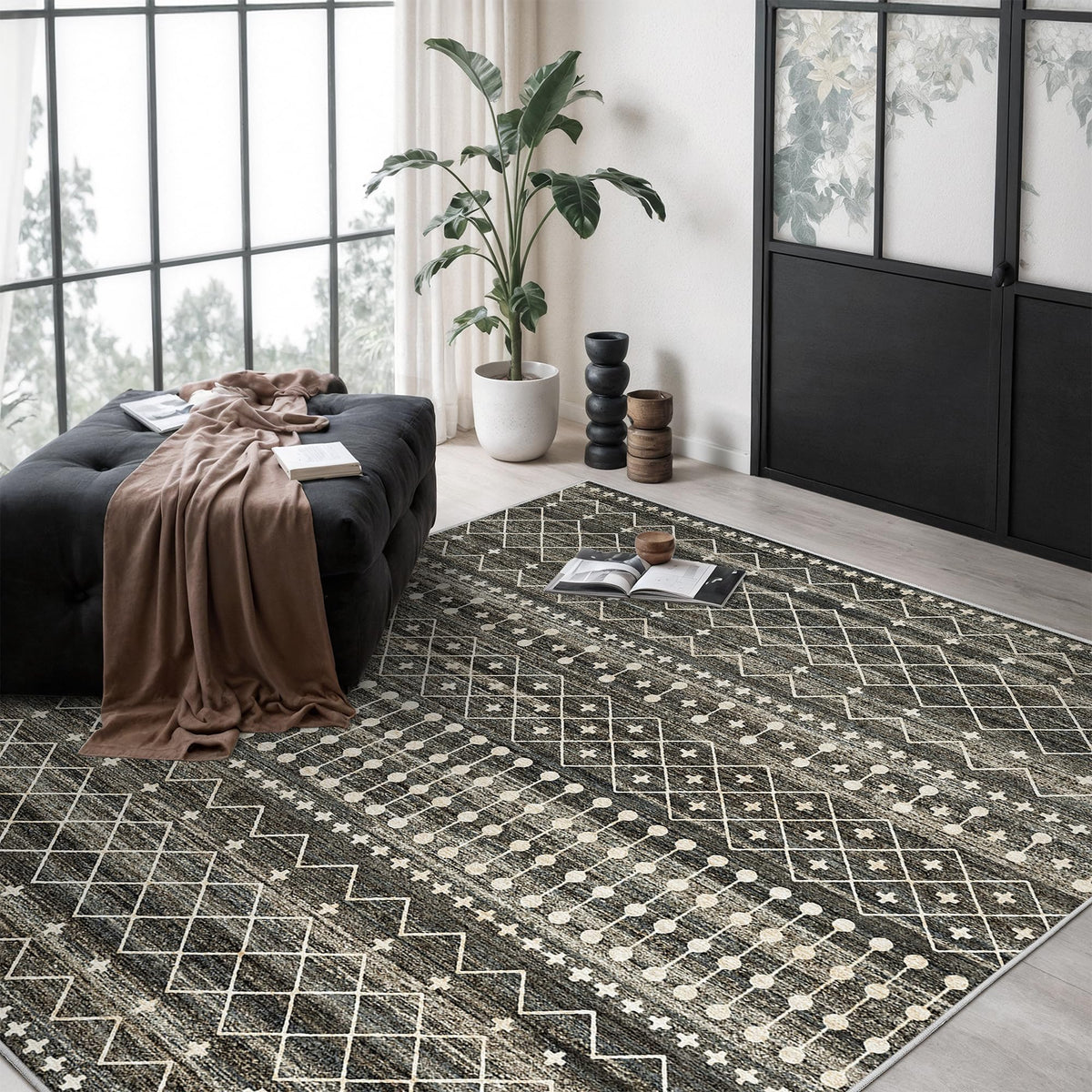 Miukiki 8x10 Area Rug for Living Room, Washable Soft Non Slip Rug Grey