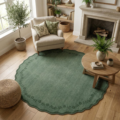GarveeHome 5x7 Scalloped Area Rug Jute Washable Bedroom Living Room Rug