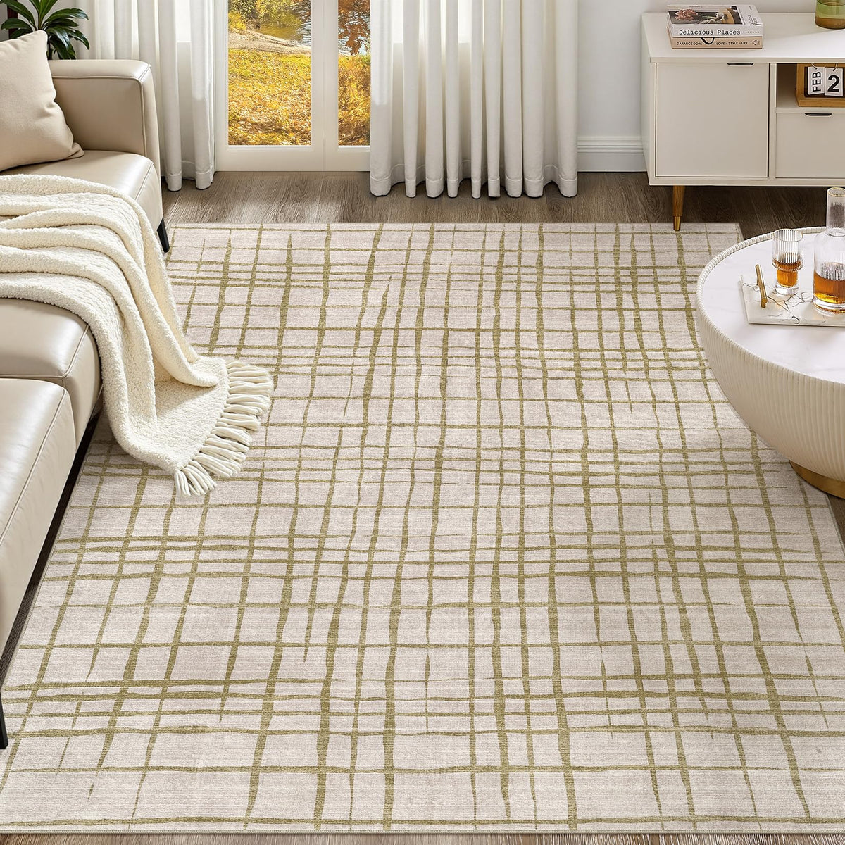 UERMEI 8x10 Area Rug Living Room Rugs - Washable Neutral Modern Abstract Soft Thin Large Rug Indoor Floor No Slip Rug Carpet for Bedroom Under Dining Table Home Office Decor - Brown Grey