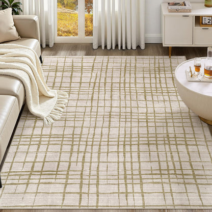 UERMEI 8x10 Area Rug Living Room Rugs - Washable Neutral Modern Abstract Soft Thin Large Rug Indoor Floor No Slip Rug Carpet for Bedroom Under Dining Table Home Office Decor - Brown Grey
