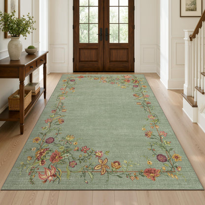 JOLLYVOGUE Washable 8x10 Area Rug for Living Room, Vintage Floral, Beige