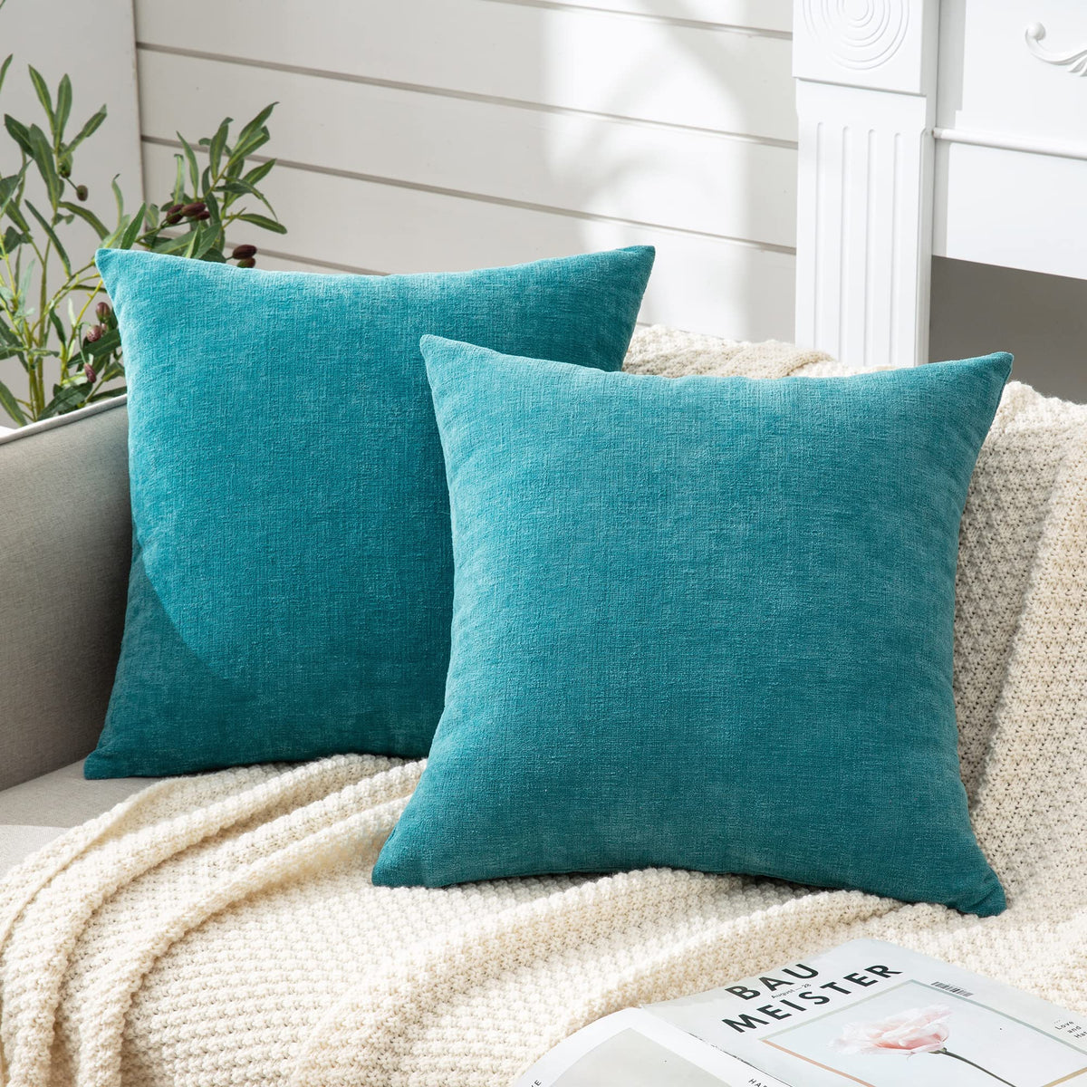 GAWAMAY Lumbar Support Pillow Decorative Rectangle Throw Pillow Covers 12"x20" Inch Set of 2, Soft Chenille Fall Pillowcase for Living Room Bedroom Sofa Couch Cushion Cover Grey 30x50cm (No Insert)