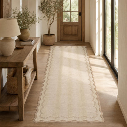 GarveeHome 5x7 Scalloped Area Rug Jute Washable Bedroom Living Room Rug