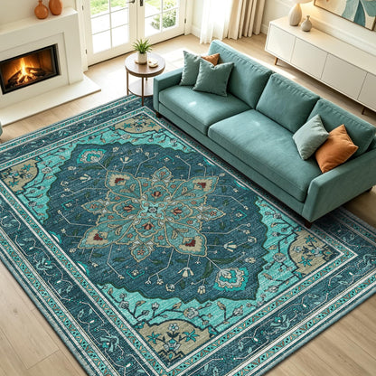 YARNSCAPE 5' x 7' Machine Washable Area Rug, Non-Slip Low-Pile Carpet