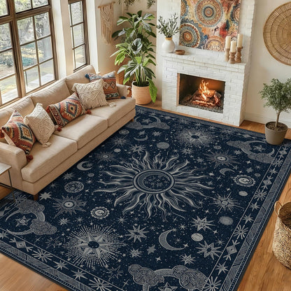 Vacuum-Friendly, 5x7 Washable Area Rug, Black Gold Beige Red