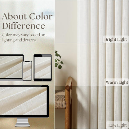 TWODRAPES Natural Pinch Pleated Linen Semi Sheer 84 Inch Curtains 2 Panels