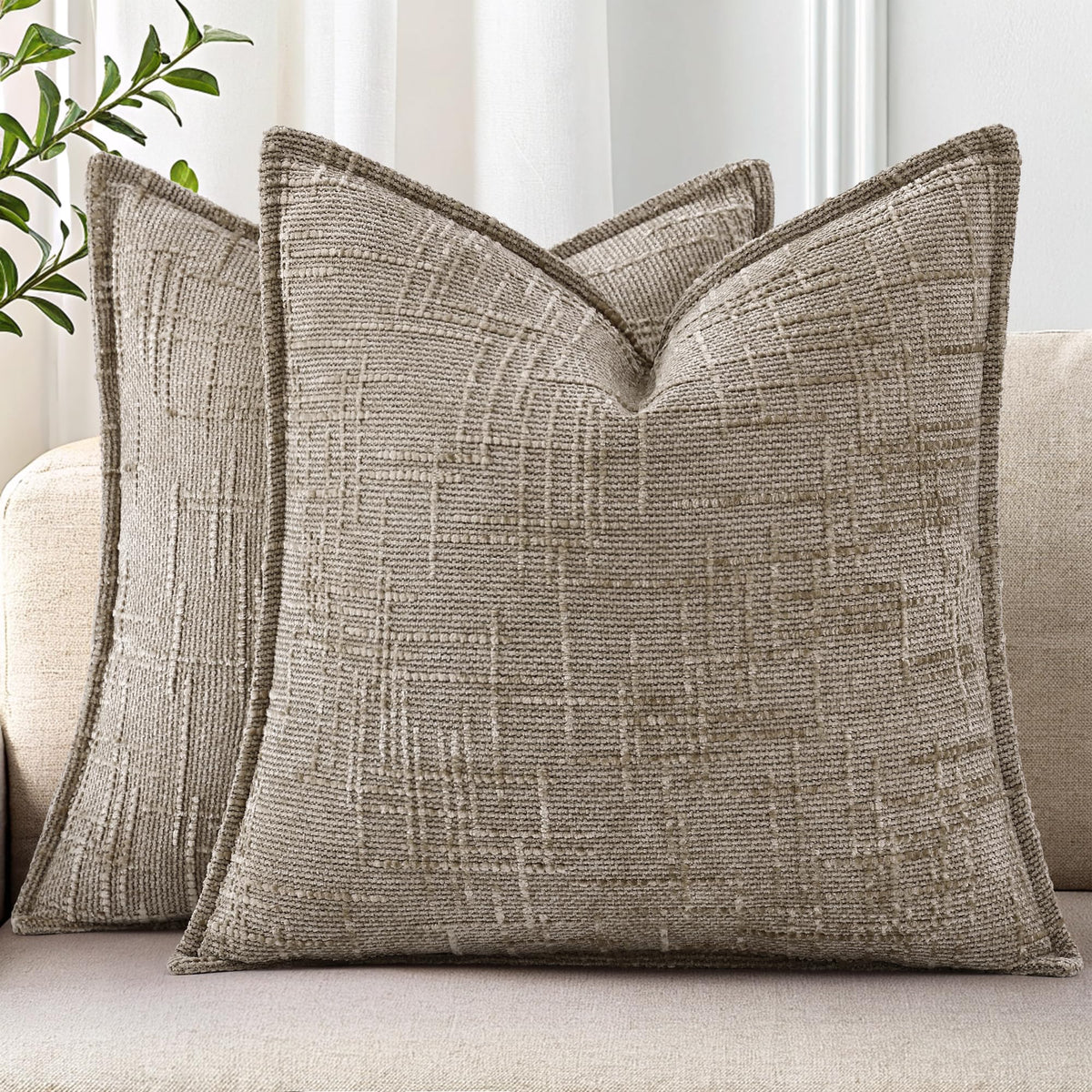 decorUhome Chenille Fall Throw Pillow Covers 18x18 Set of 2, Mustard Yellow