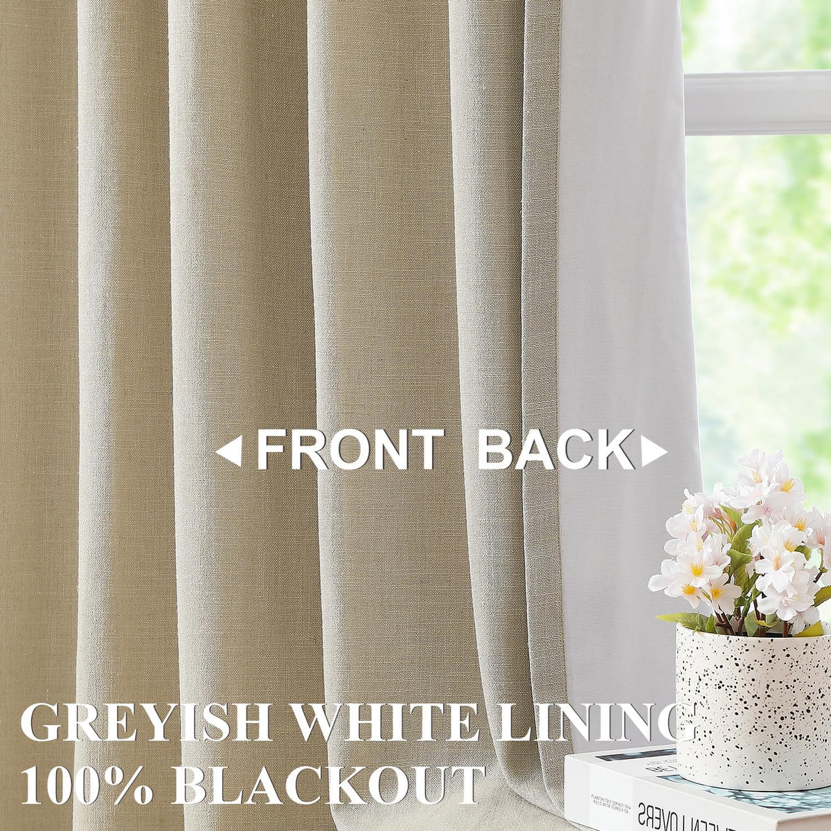 Vision Home Sand Pinch Pleated Full Blackout Curtains Linen Blended Room Darkening Window Curtains 95 inch for Living Room Bedroom Thermal Insulated Pinch Pleat Drapes with Hooks 2 Panel 40" Wx95 L