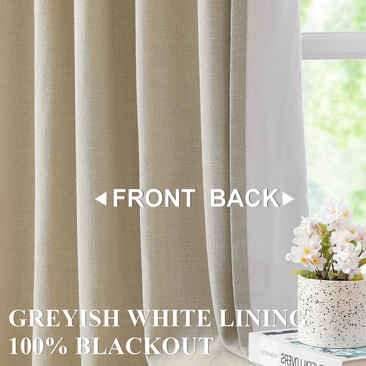 Vision Home Sand Pinch Pleated Full Blackout Curtains Linen Blended Room Darkening Window Curtains 95 inch for Living Room Bedroom Thermal Insulated Pinch Pleat Drapes with Hooks 2 Panel 40" Wx95 L