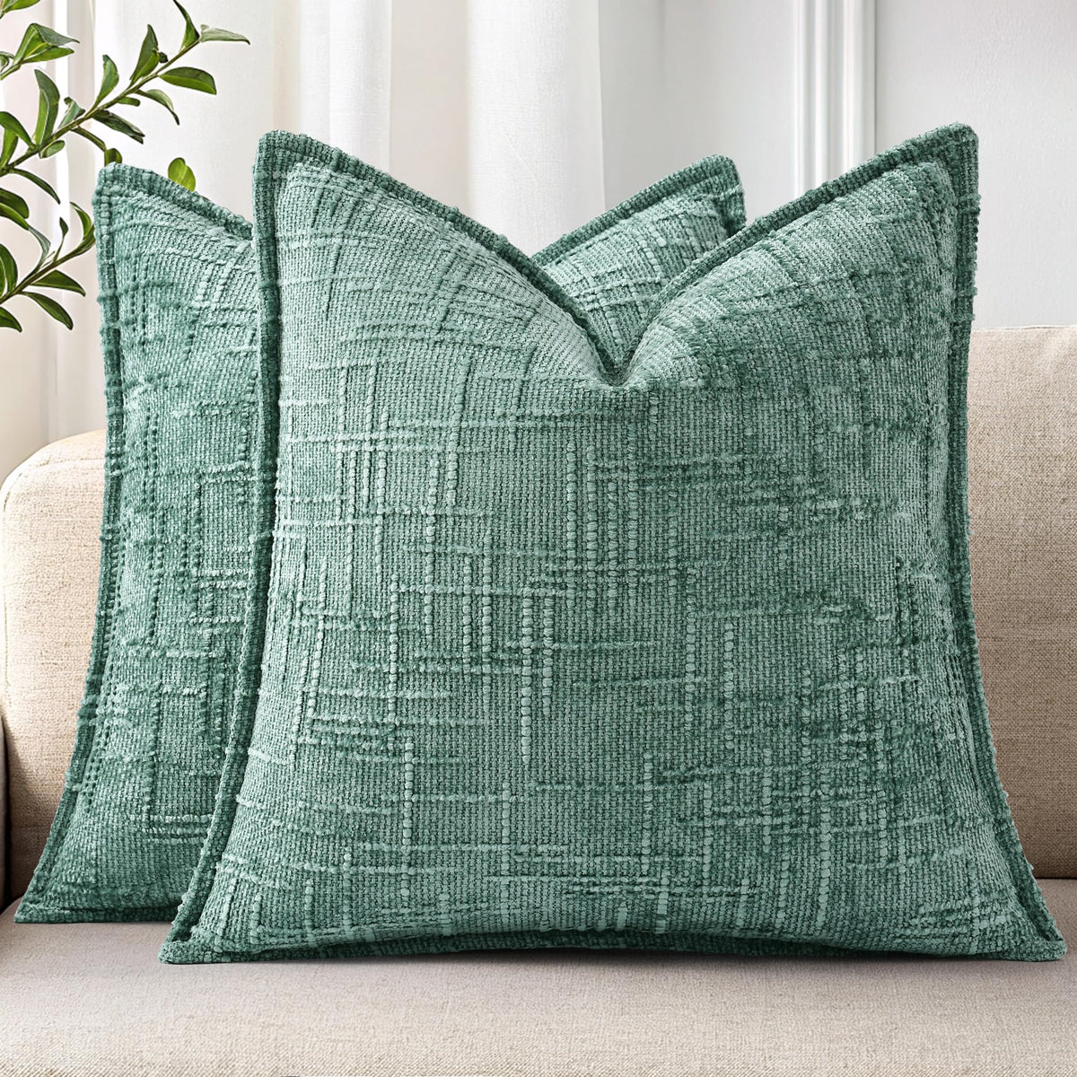 decorUhome Chenille Fall Throw Pillow Covers 18x18 Set of 2, Mustard Yellow