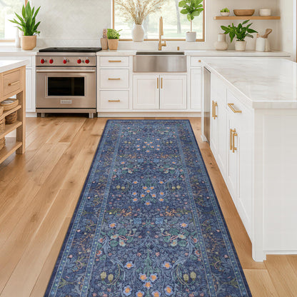 Floral Dark Green Washable Area Rugs 8x10, Vintage Living Room Rug