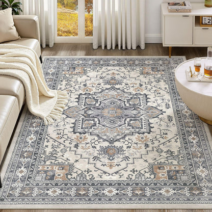 UERMEI 8x10 Area Rug Living Room Rugs - Washable Neutral Modern Abstract Soft Thin Large Rug Indoor Floor No Slip Rug Carpet for Bedroom Under Dining Table Home Office Decor - Brown Grey