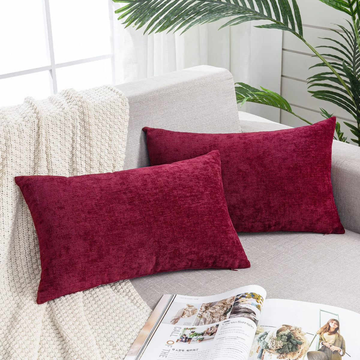 GAWAMAY Decorative Square Throw Pillow Covers 18"x18" Inch Set of 2, Super Soft Chenille Pillows Farmhouse Fall Pillowcase for Living Room Bedroom Sofa Couch Cushion Cover Burnt Orange 45x45cm