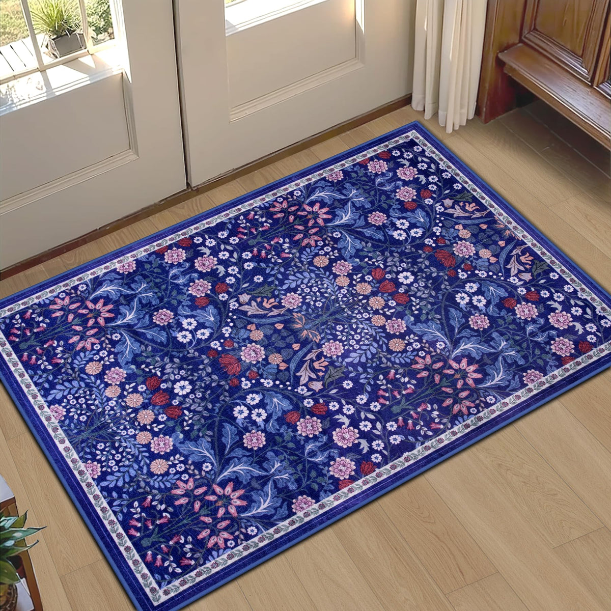 PLHXFR 8x10 Area Rug Living Room: Floral Washable Boho Carpet Dark Green