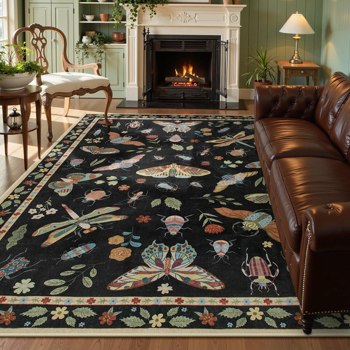 Lahome Bug Washable Area Rugs 5x7, Soft Green Rug for Living Room Bedroom