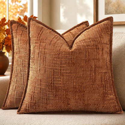 decorUhome Chenille Fall Throw Pillow Covers 18x18 Set of 2, Mustard Yellow