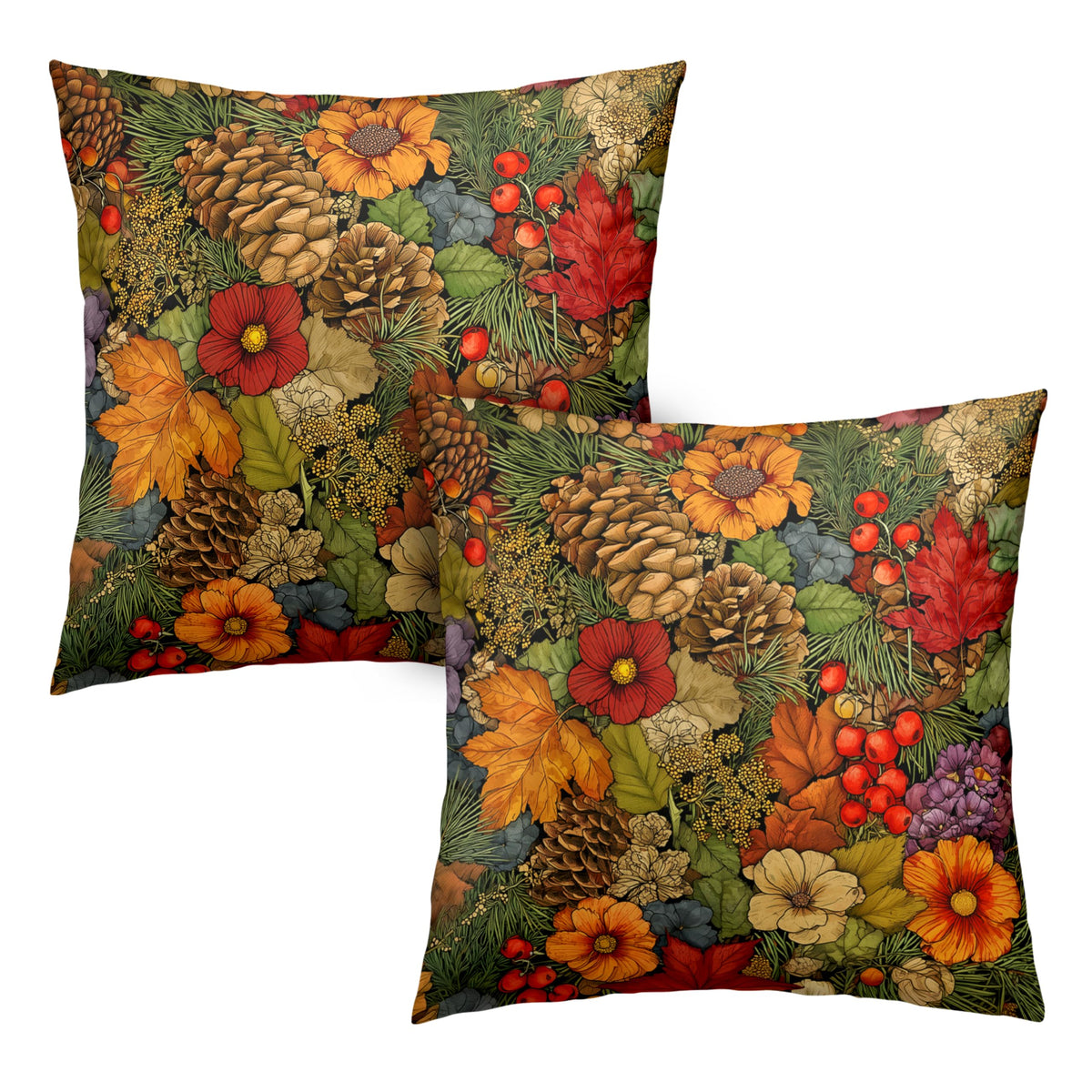 Fall Pillow Covers Autumn Leaf Throw Pillow Covers 18x18 Set of 2 Bohemian Floral Pillow Cases Thanksgiving Berry Pinecones Cushion Cases for Home Farmhouse Sofa Couch Patio
