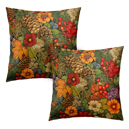 Fall Pillow Covers Autumn Leaf Throw Pillow Covers 18x18 Set of 2 Bohemian Floral Pillow Cases Thanksgiving Berry Pinecones Cushion Cases for Home Farmhouse Sofa Couch Patio