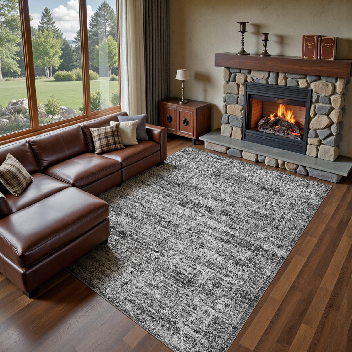 UERMEI 8x10 Area Rug Living Room Rugs - Washable Neutral Modern Abstract Soft Thin Large Rug Indoor Floor No Slip Rug Carpet for Bedroom Under Dining Table Home Office Decor - Brown Grey