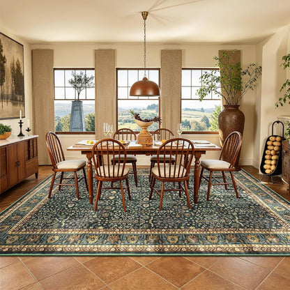 Lofus 9x12 Washable Area Rug for Living Room, Non-Slip Green Boho Carpet