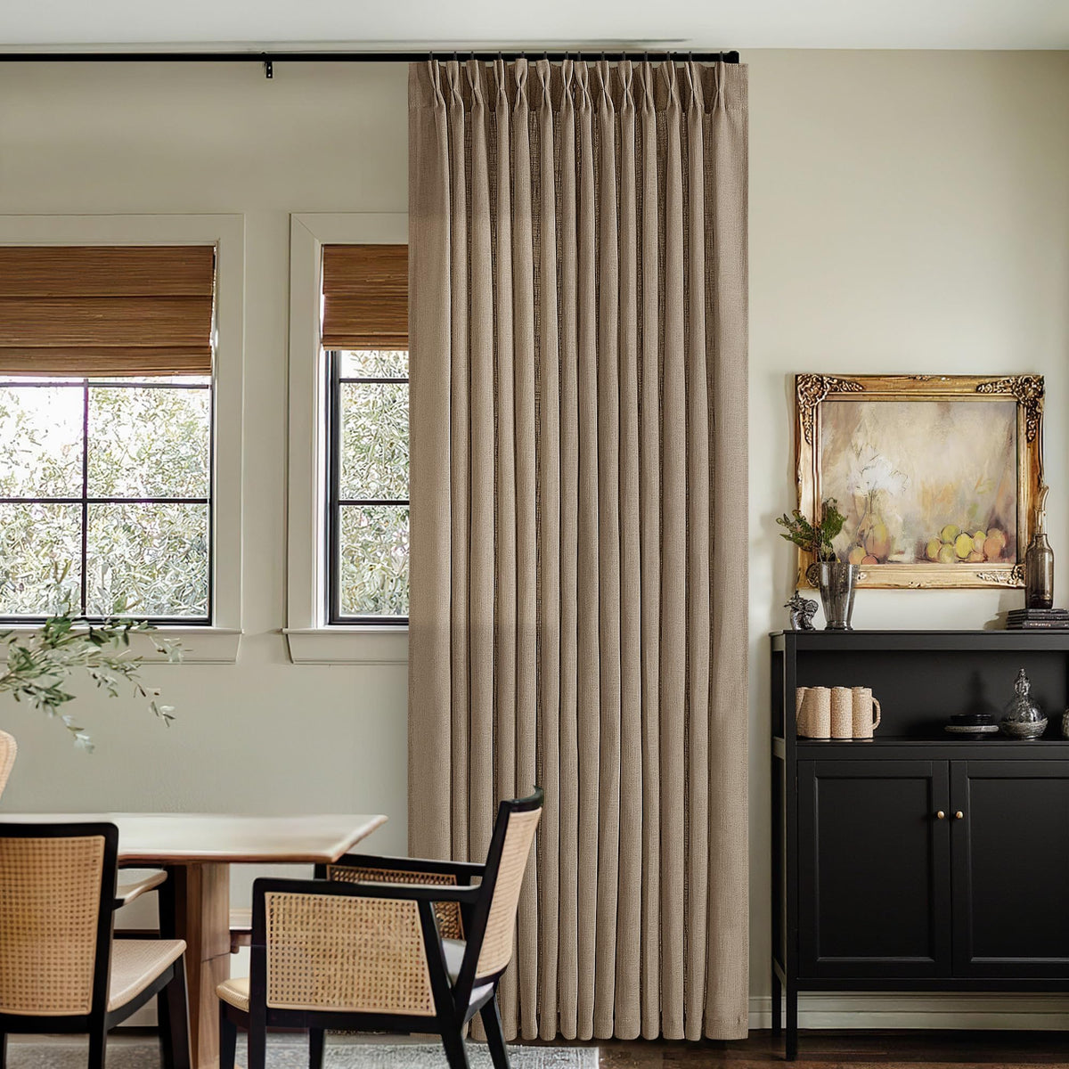 TWODRAPES Natural Pinch Pleated Linen Semi Sheer 84 Inch Curtains 2 Panels