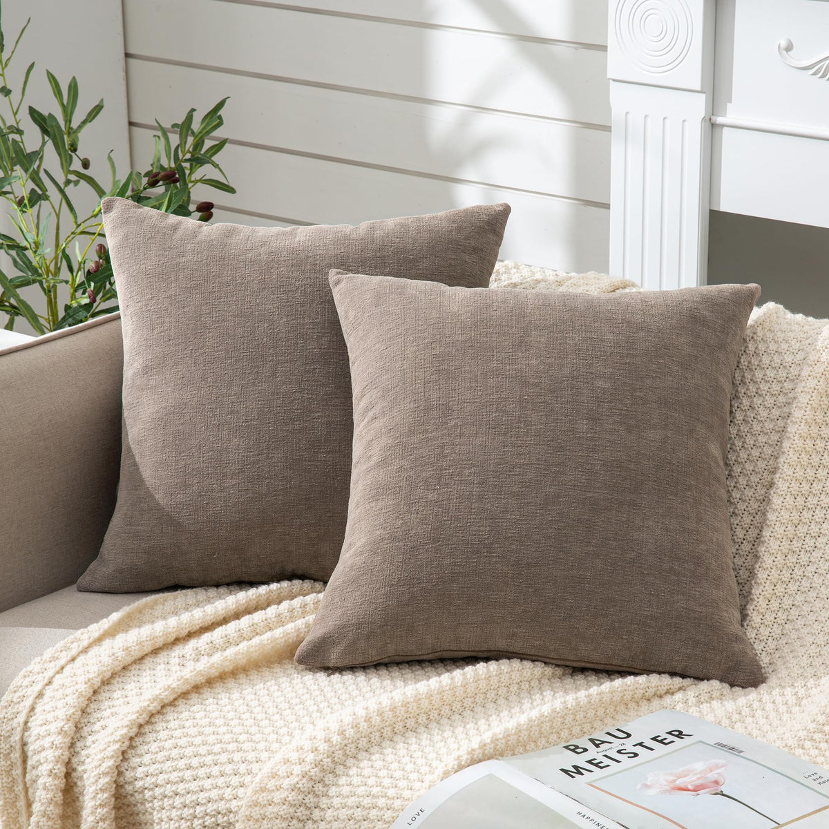 GAWAMAY Decorative Square Throw Pillow Covers 18"x18" Inch Set of 2, Super Soft Chenille Pillows Farmhouse Fall Pillowcase for Living Room Bedroom Sofa Couch Cushion Cover Burnt Orange 45x45cm