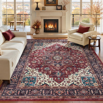Sage Green 8x10 Area Rug for Living Room, Vintage Boho Large Carpet