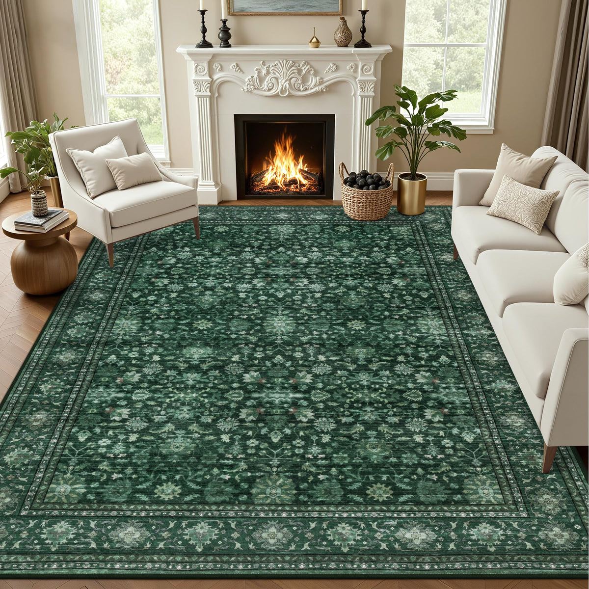 5x7 Area Rugs Living Room: Washable Vintage Rug for Bedroom Beige