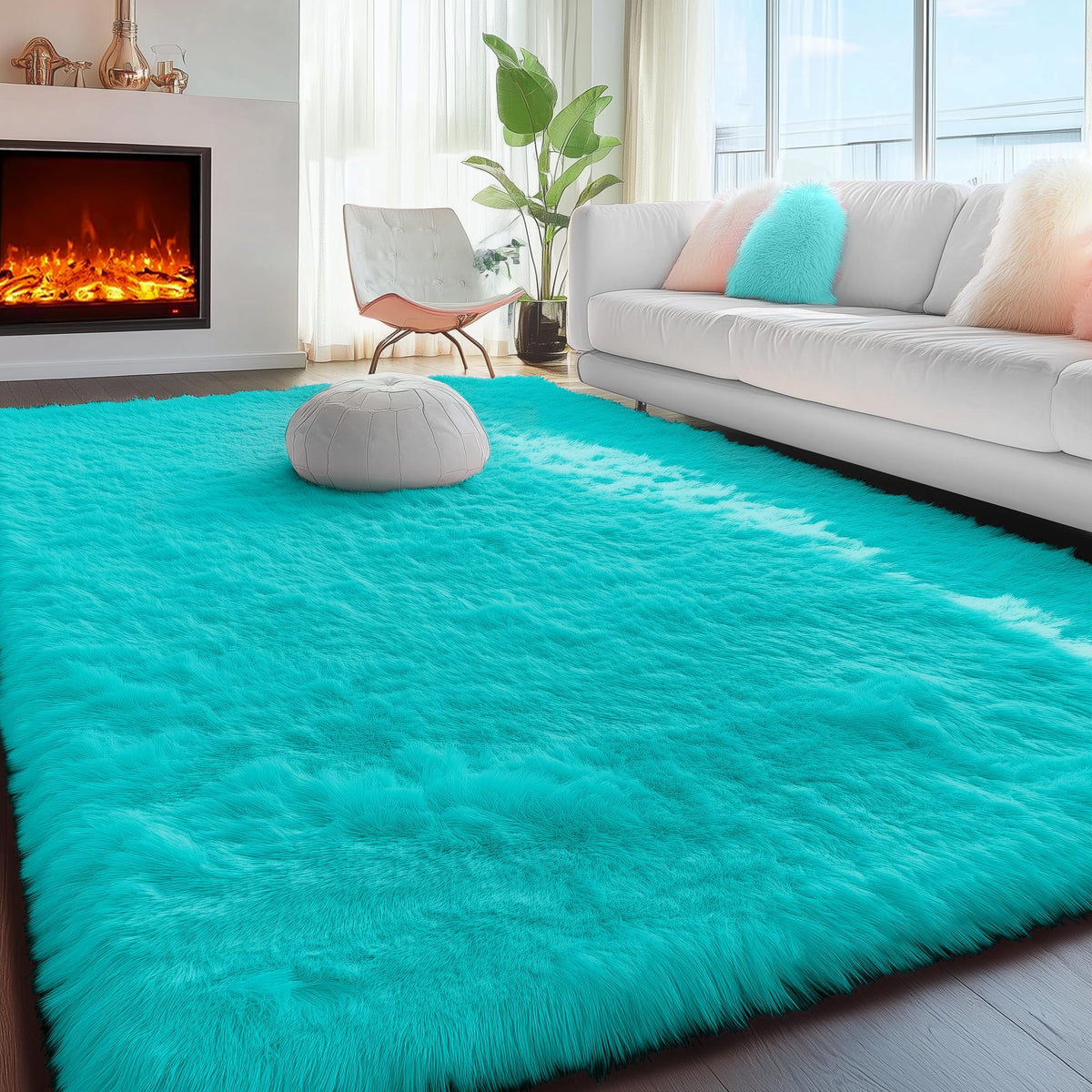 Fluffy Grey Rug for Bedroom 4x6, Modern Area Rugs for Kids Room Living Room