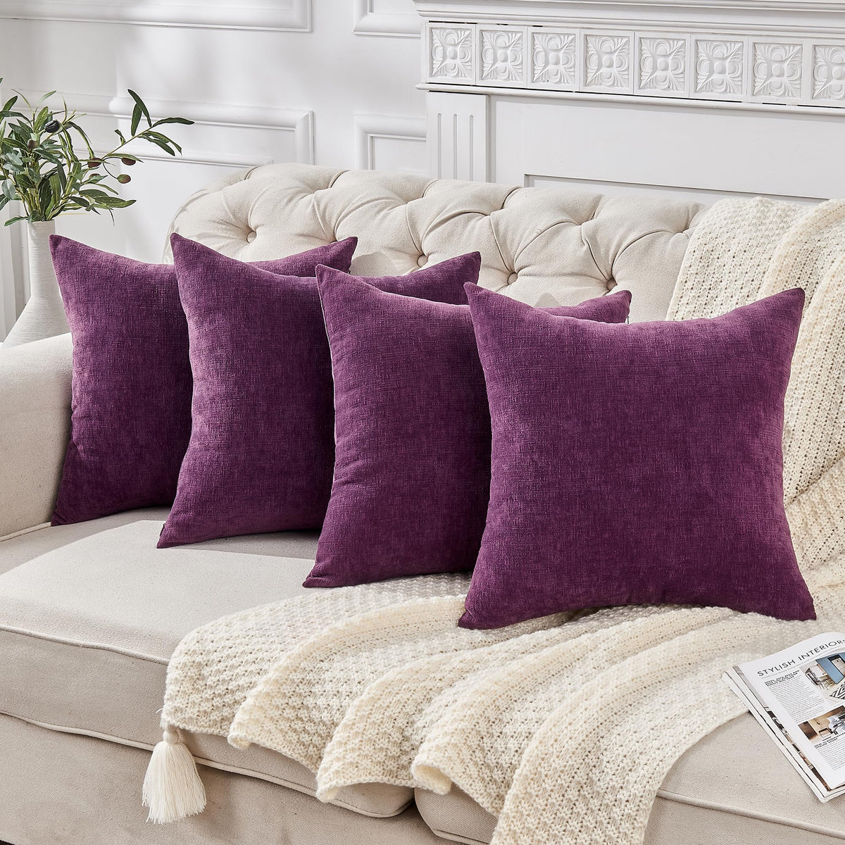 GAWAMAY Lumbar Support Pillow Decorative Rectangle Throw Pillow Covers 12"x20" Inch Set of 2, Soft Chenille Fall Pillowcase for Living Room Bedroom Sofa Couch Cushion Cover Grey 30x50cm (No Insert)