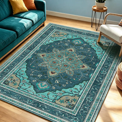 YARNSCAPE 5' x 7' Machine Washable Area Rug, Non-Slip Low-Pile Carpet