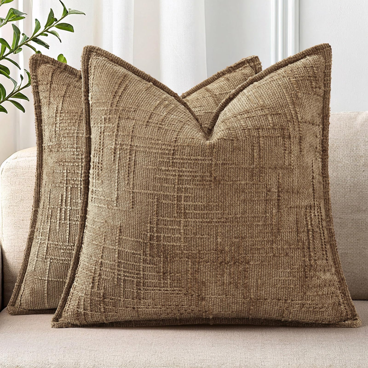 decorUhome Chenille Fall Throw Pillow Covers 18x18 Set of 2, Mustard Yellow
