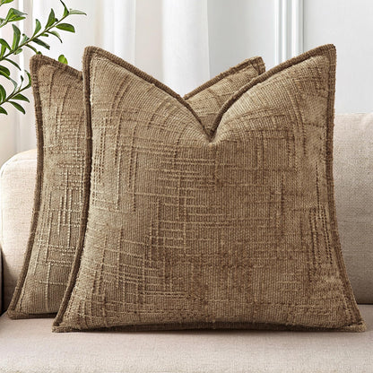 decorUhome Chenille Fall Throw Pillow Covers 18x18 Set of 2, Mustard Yellow