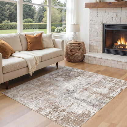 UERMEI 8x10 Area Rug Living Room Rugs - Washable Neutral Modern Abstract Soft Thin Large Rug Indoor Floor No Slip Rug Carpet for Bedroom Under Dining Table Home Office Decor - Brown Grey