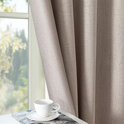 100% Blackout Curtains 84 inch Length Faux Linen (W52 x L84, Beige)