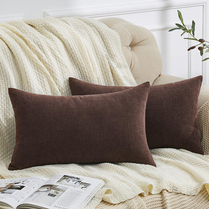 GAWAMAY Lumbar Support Pillow Decorative Rectangle Throw Pillow Covers 12"x20" Inch Set of 2, Soft Chenille Fall Pillowcase for Living Room Bedroom Sofa Couch Cushion Cover Grey 30x50cm (No Insert)