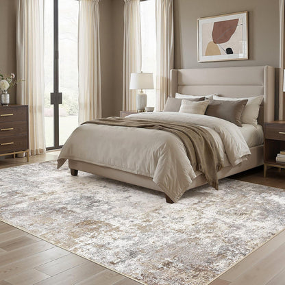 UERMEI 8x10 Area Rug Living Room Rugs - Washable Neutral Modern Abstract Soft Thin Large Rug Indoor Floor No Slip Rug Carpet for Bedroom Under Dining Table Home Office Decor - Brown Grey