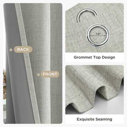 Joydeco 100% Blackout Curtains 63 Inch Length 2 Panels, Greyish White
