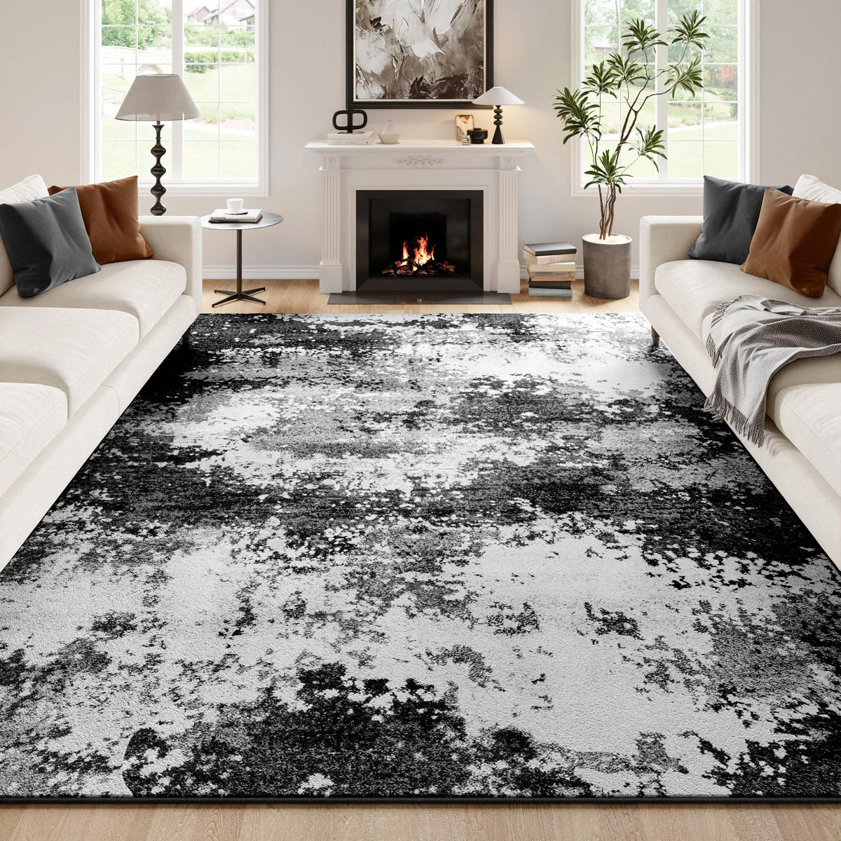 Black Washable Rug 5x7 Area Rugs for Living Room Bedroom Carpet
