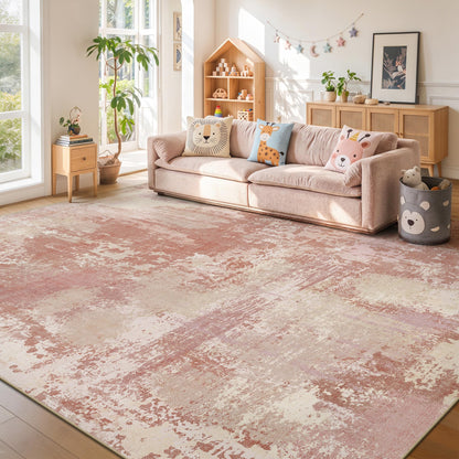 8x10 Rugs for Living Room - Modern Abstract Low Pile Washable Rug, Ultra Soft Non Slip Large Rugs, Floor Carpet for Bedroom Dining Room Office Laundry Nursery Home(Brown)