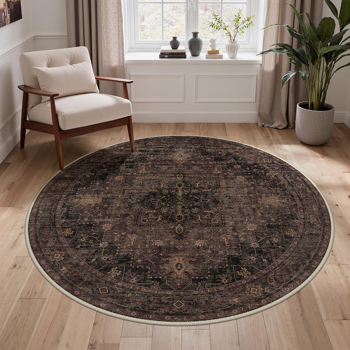 GENIMO 8x10 Washable Area Rugs for Living Room, Non Slip, Taupe Brown