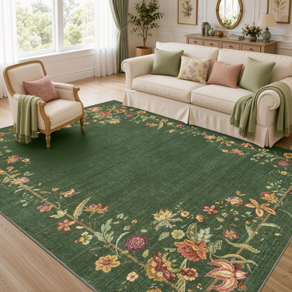 JOLLYVOGUE Washable 8x10 Area Rug for Living Room, Vintage Floral, Beige