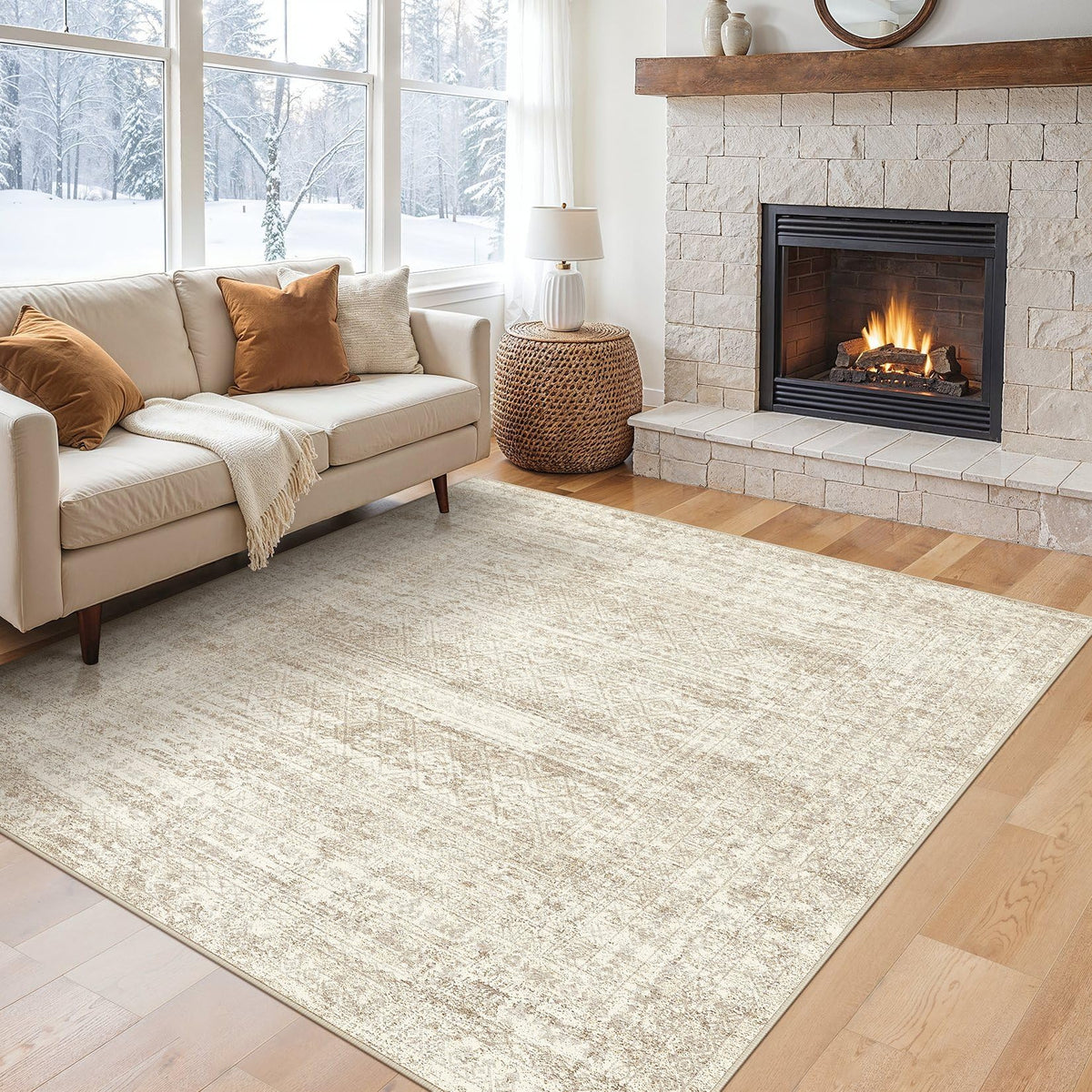 UERMEI 8x10 Area Rug Living Room Rugs - Washable Neutral Modern Abstract Soft Thin Large Rug Indoor Floor No Slip Rug Carpet for Bedroom Under Dining Table Home Office Decor - Brown Grey