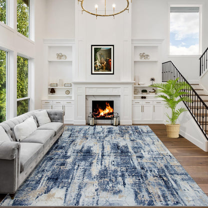 8x10 Area Rugs for Living Room: Washable Abstract Black Grey Gold Carpet