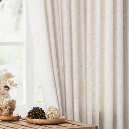 Vision Home Natural Linen Pinch Pleated Semi Sheer Curtains 42Wx90Lx2